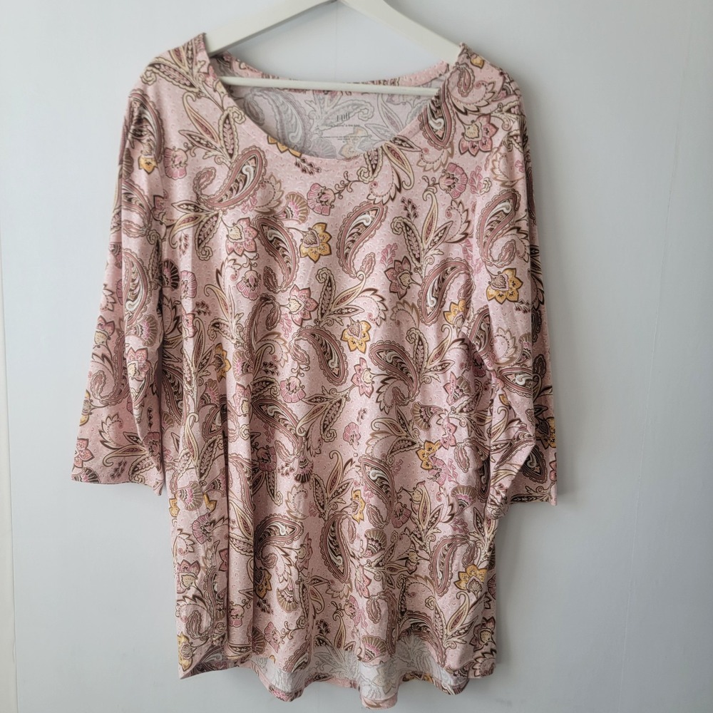J. JILL Women's Luxe Supima A line tunic Top size XL pink paisley stretch knit
